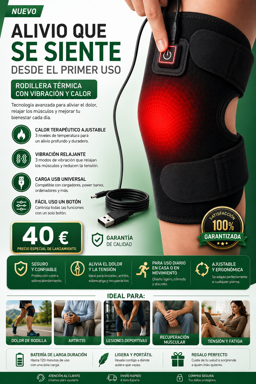 Almohadilla térmica para rodilla.