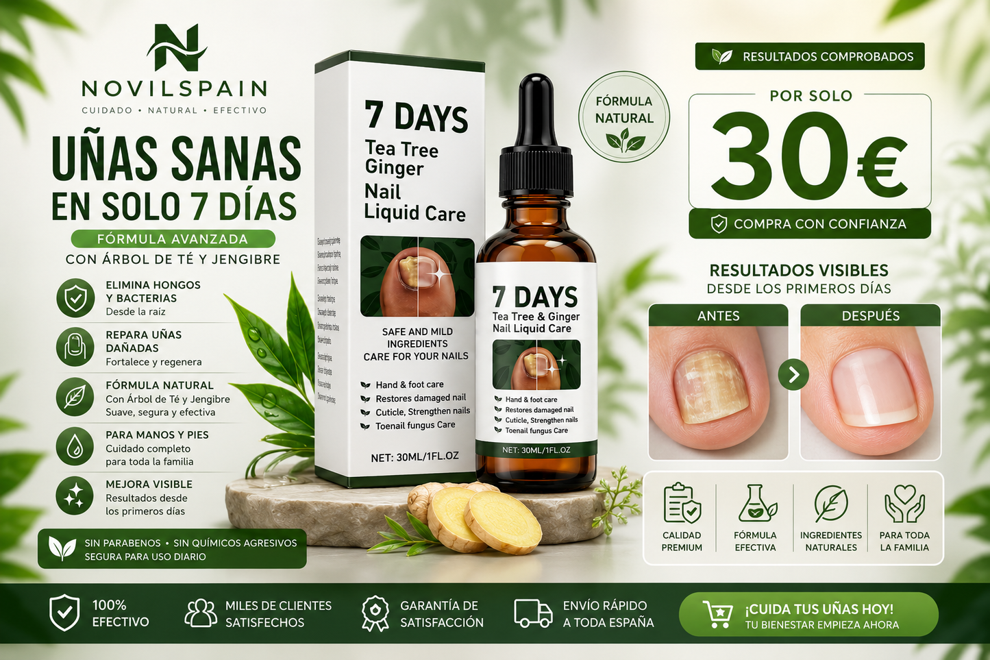 Tratamiento Reparador de Uñas con Árbol de Té y Jengibre